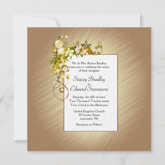 Golden Ribbons and Starfish Bubbles Sand Invitation (Front)