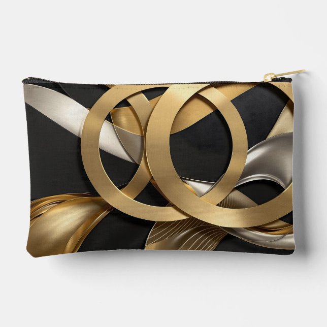 Golden Rings Abstract Art – Modern Luxury Design Accessory Pouch (Back)