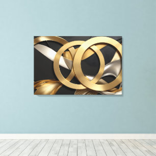 Golden Rings Abstract Art – Modern Luxury Design Canvas Print