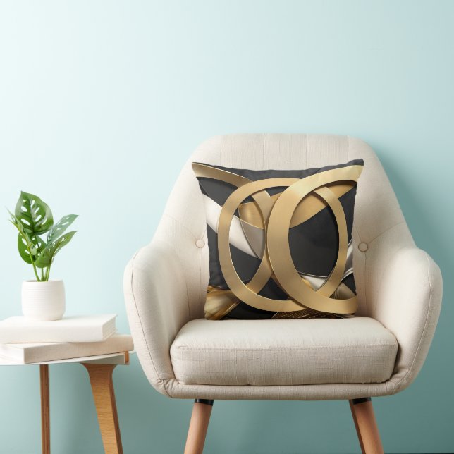 Golden Rings Abstract Art – Modern Luxury Design Cushion (Chair)
