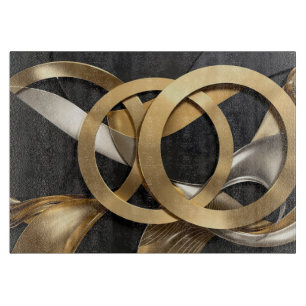 Golden Rings Abstract Art – Modern Luxury Design Cutting Board
