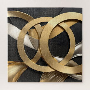 Golden Rings Abstract Art – Modern Luxury Design Jigsaw Puzzle