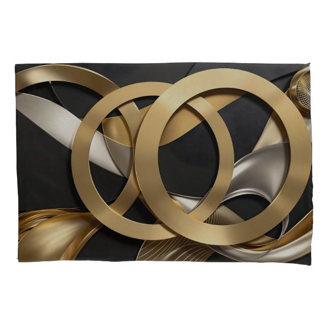 Golden Rings Abstract Art – Modern Luxury Design Pillowcase (Front)