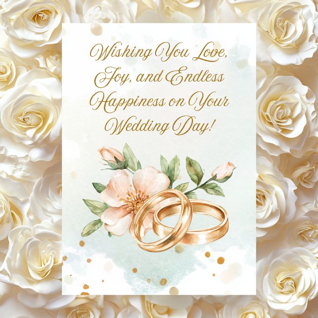 "Golden Rings & Blooms" Personalised Wedding Card (Creator Uploaded)