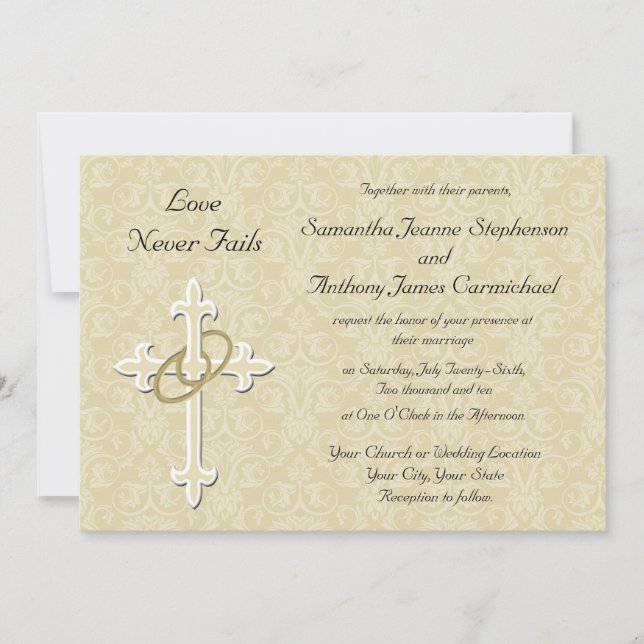 Golden Rings Christian Wedding Invitations (Front)