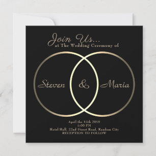 Golden rings connection wedding engagement  invitation