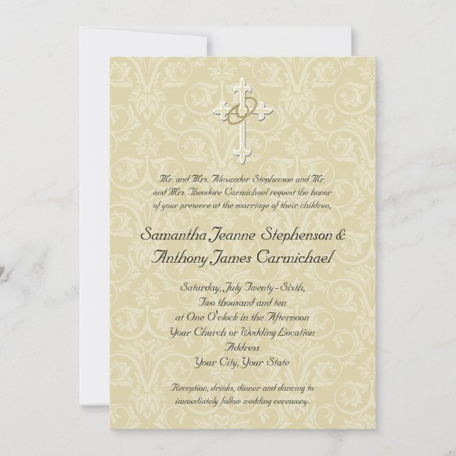 Golden Rings Cross, Christian Wedding Invitations (Front)