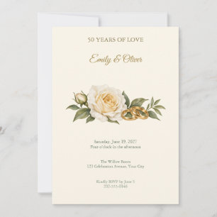 Golden Rings Ivory Rose Anniversary Invitation