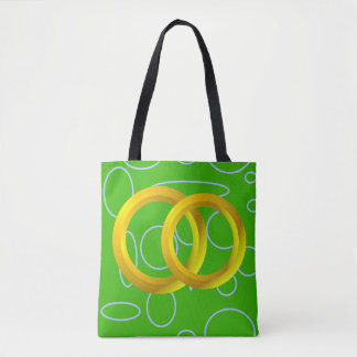 Golden Rings on Green Geometric Tote Bag