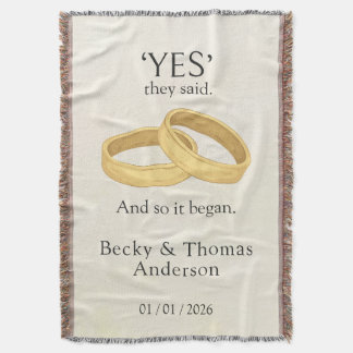 Golden Rings, Wedding Date Keepsake Throw Blanket