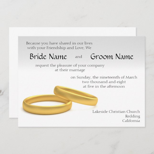 Golden Rings Wedding Invitation Tem (Front/Back)