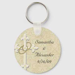 Golden Rings with Cross, Elegant Christian Love Key Ring
