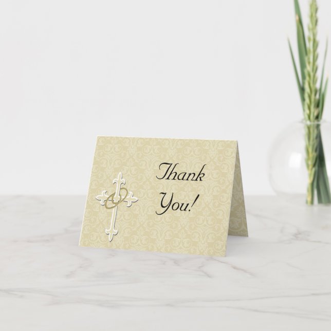 Golden Rings with Cross, Elegant Christian Love Thank You Card (Front)