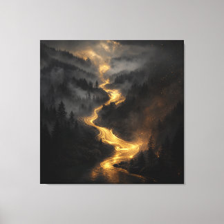 Golden River Through the Misty Forest – Luxury Canvas Print