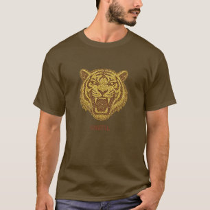 Golden Roaring Tiger T-Shirt Fierce Glitter Tige