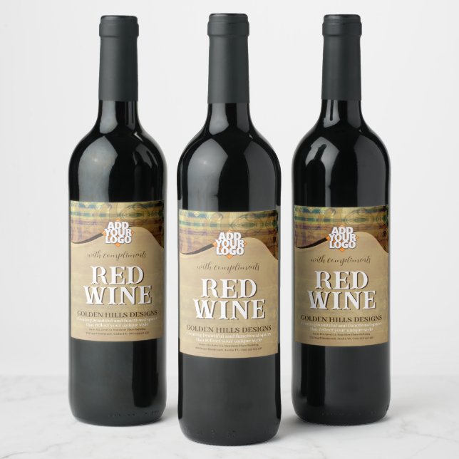 Golden Rolling Hills Wine Label (Bottles)
