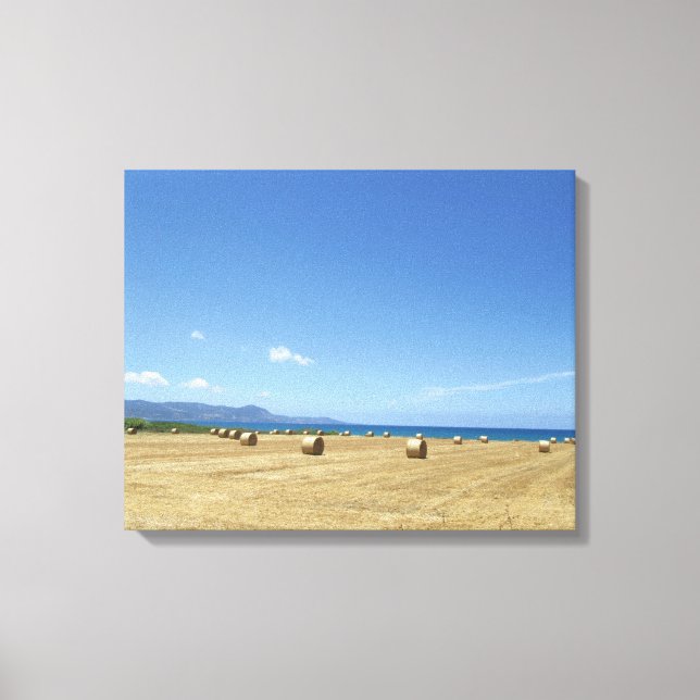 Golden Rolls of Hay and Deep Blue Sea Design  Canvas Print (Front)