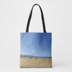 Golden Rolls of Hay and Deep Blue Sea Design Tote Bag