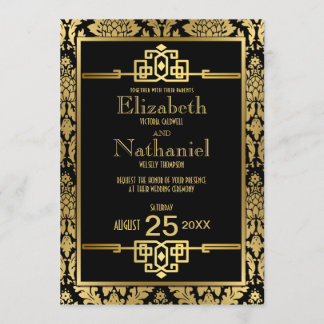 Golden Romance 1920s Art Deco Wedding Invitation