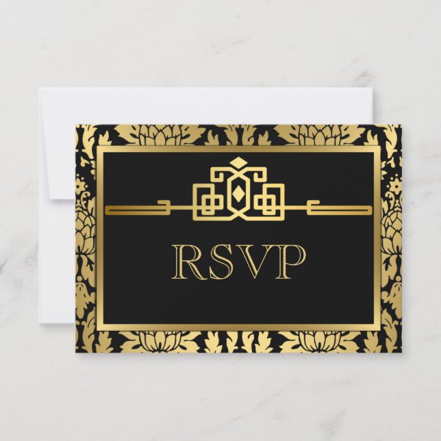 Golden Romance Art Deco RSVP Card V2 (Front)