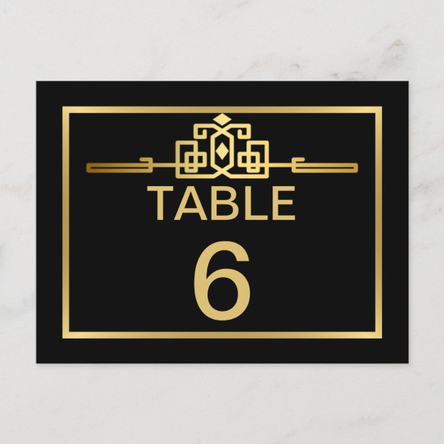 Golden Romance Art Deco Table Number Card (Front)