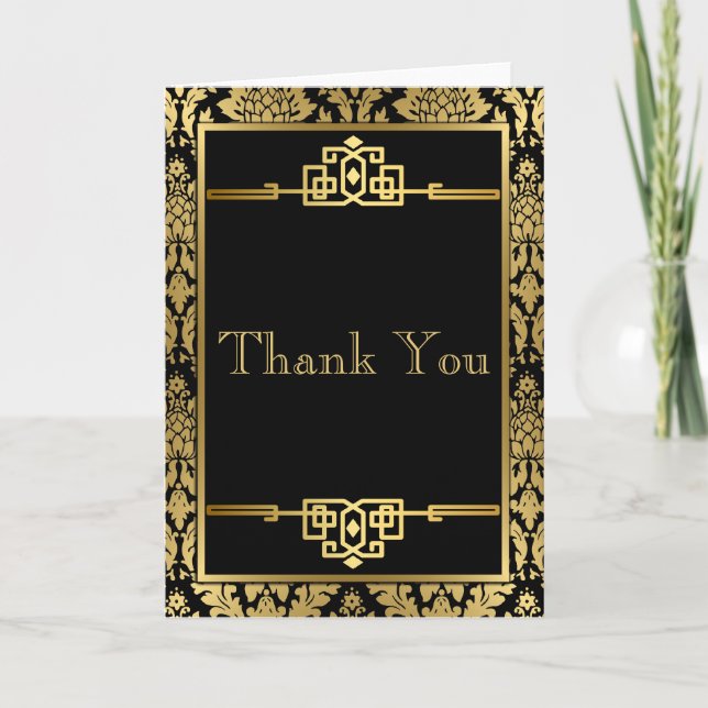 Golden RomanceArt DecoThank You Note Card (Front)