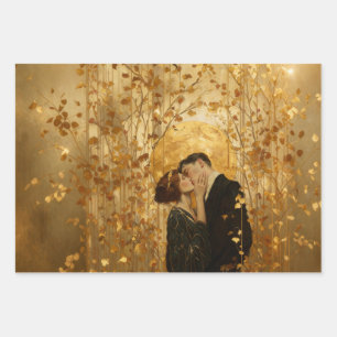 Golden Romantic Couple Kissing Wrapping Paper