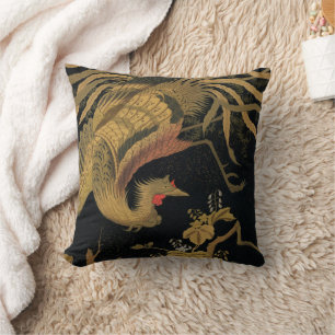 Golden Rooster Bird Japanese Classic Antique Cushion