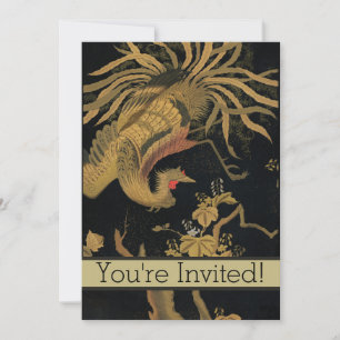 Golden Rooster Bird Japanese Classic Antique Invitation