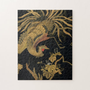 Golden Rooster Bird Japanese Classic Antique Jigsaw Puzzle