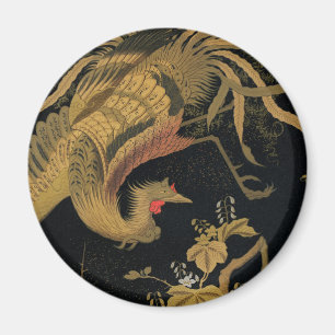 Golden Rooster Bird Japanese Classic Antique Magnet