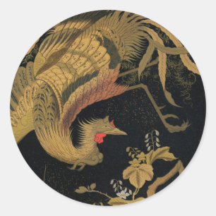 Golden Rooster Bird Japanese Classic Antique Round Sticker