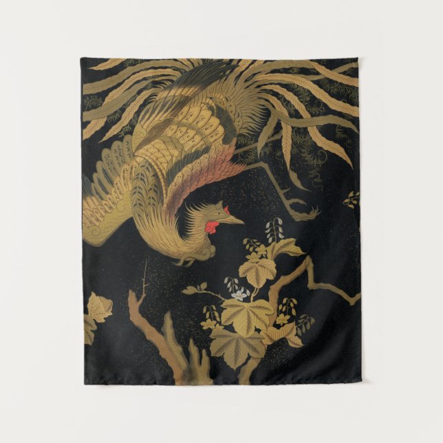 Golden Rooster Bird Japanese Classic Antique Tapestry (Front)