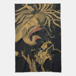 Golden Rooster Bird Japanese Classic Antique Tea Towel