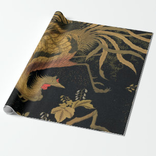 Golden Rooster Bird Japanese Classic Antique Wrapping Paper