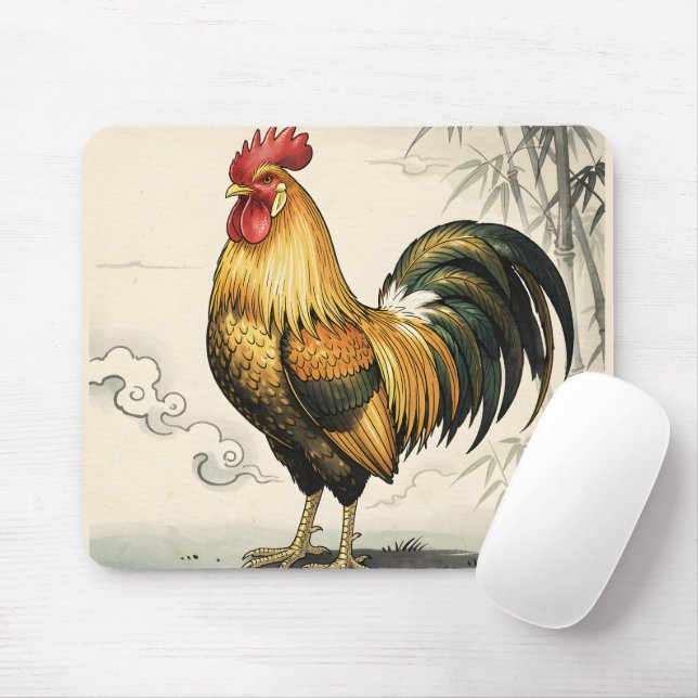 Golden rooster Japanese art Mouse Pad (With Mouse)