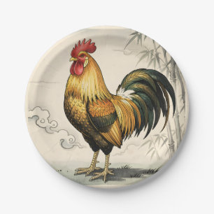 Golden rooster Japanese art Paper Plate