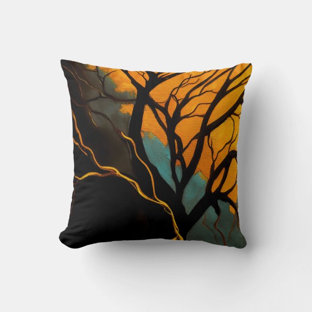 Golden Roots and Twilight Tree Cushion (Front)