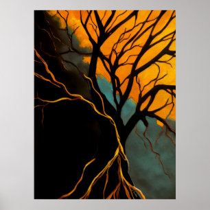 Golden Roots and Twilight Tree Poster