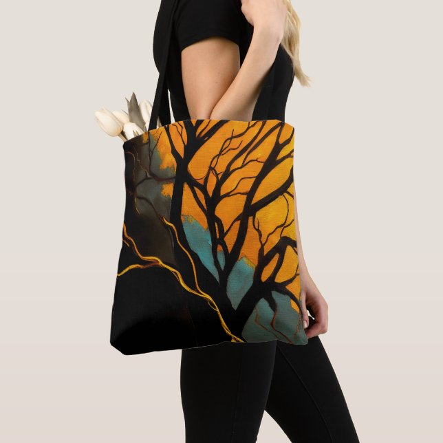 Golden Roots and Twilight Tree Tote Bag (Close Up)
