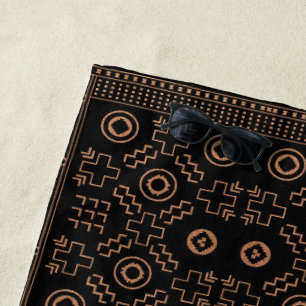 Golden Roots: Black & Tribal Moroccan Elegance Beach Towel