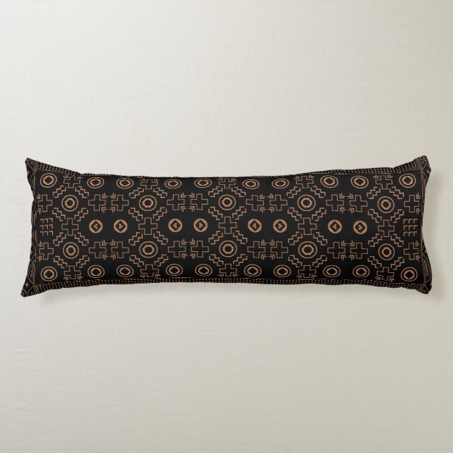 Golden Roots: Black & Tribal Moroccan Elegance Body Cushion (Front)