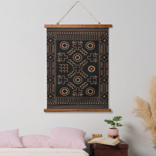 Golden Roots: Black & Tribal Moroccan Elegance Hanging Tapestry