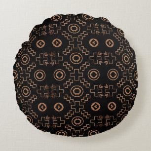 Golden Roots: Black & Tribal Moroccan Elegance Round Cushion