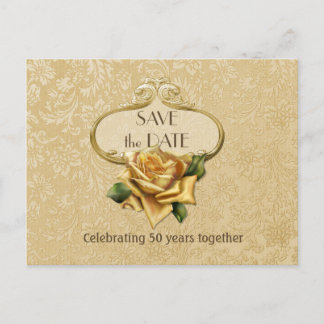 Golden Rose 50th Anniversary Save the Date Announcement Postcard