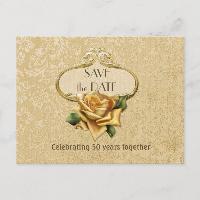 Golden Rose 50th Anniversary Save the Date Announcement Postcard (Front)