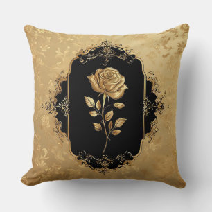 Golden Rose Artwork with Ornate Decorative Element Cushion