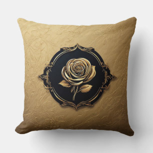 Golden Rose Artwork with Ornate Decorative Element Cushion