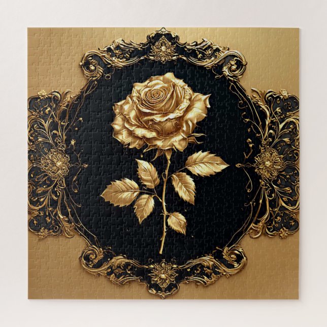 Golden Rose Artwork with Ornate Decorative Element Jigsaw Puzzle (Vertical)