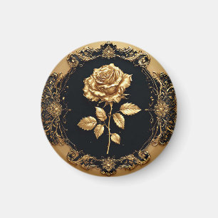 Golden Rose Artwork with Ornate Decorative Element Magnet